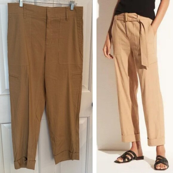 Vince Tan High Waist Linen Blend Cropped Straight Leg Trouser Pants 45698 - Picture 1 of 10